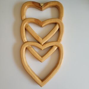 Handcrafted Hand Carved Wooden Triple Heart Wall Decor